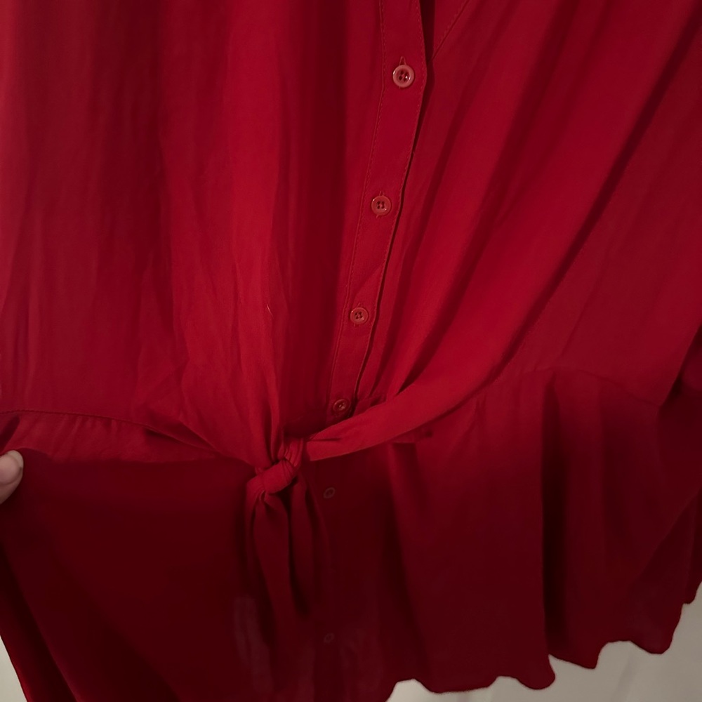 Torrid Vibrant Red Blouse with Tie-Front - Picture 2 of 4
